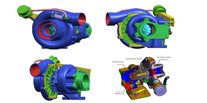 Diagrama tridimensional do turbocompressor